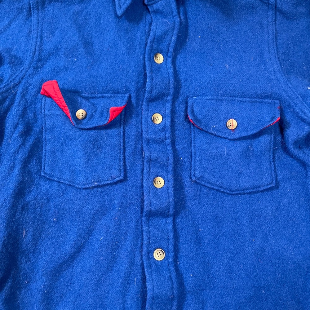 Woolrich Vintage Mens Blue Wool Blend Shirt Jacket Red Trim Made in USA 6012 S - Picture 4 of 8